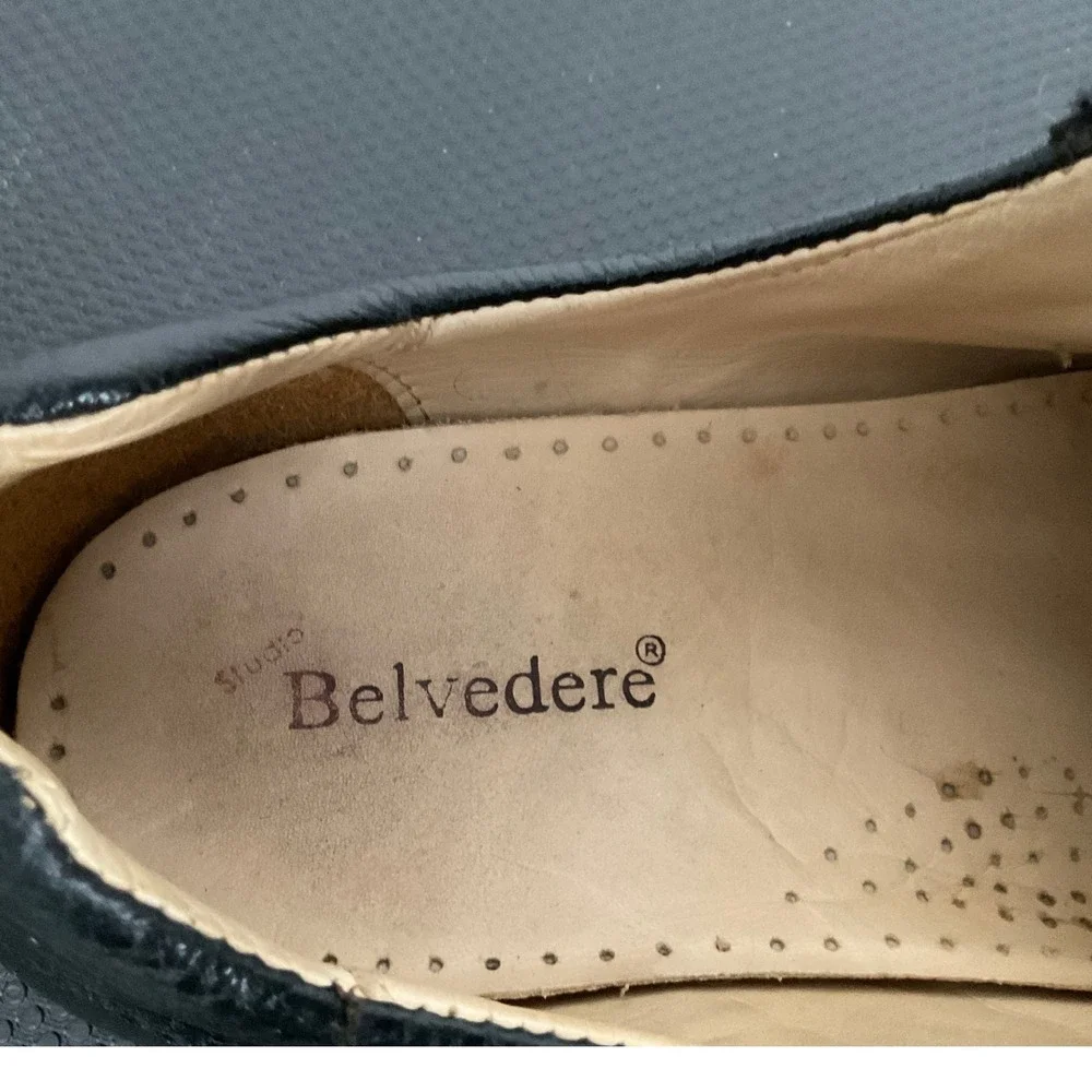 Belvedere Studio Bay Bridge Mens Black Leather Bicycle Toe Dress Shoes 13D